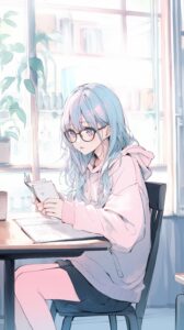 【壁紙】眼鏡女子イラスト・待ち受け画像
