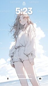 【壁紙】海に来た女の子イラスト０６