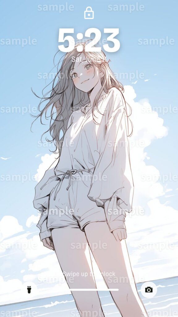 【壁紙】海に来た女の子イラスト０６