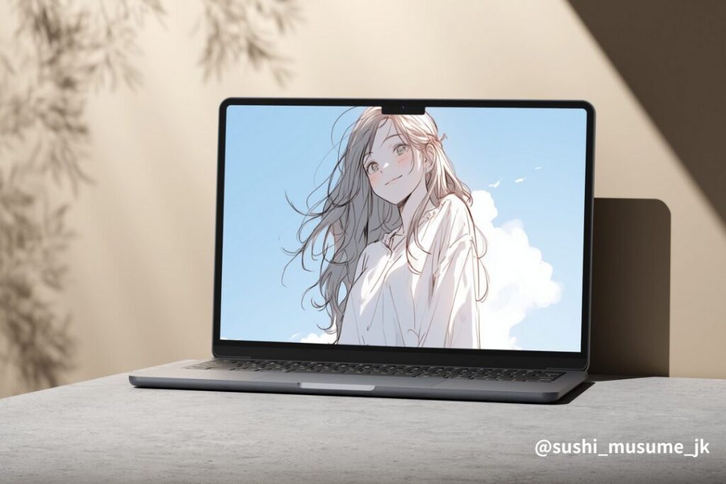 【壁紙】海に来た女の子イラスト06