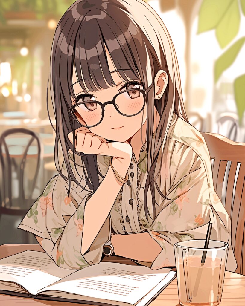 カフェで勉強女子０