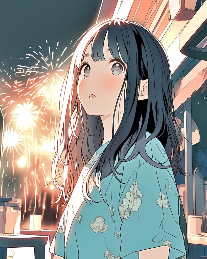花火と浴衣女子０