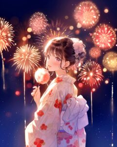 花火と浴衣女子０