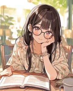 カフェで勉強女子０