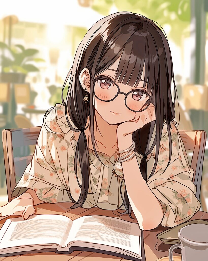 カフェで勉強女子０
