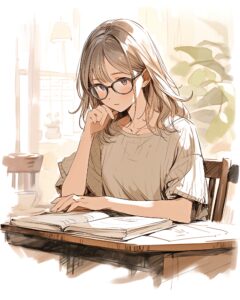 カフェで勉強女子０