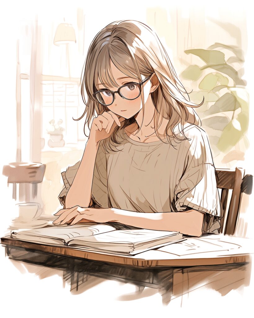 カフェで勉強女子０