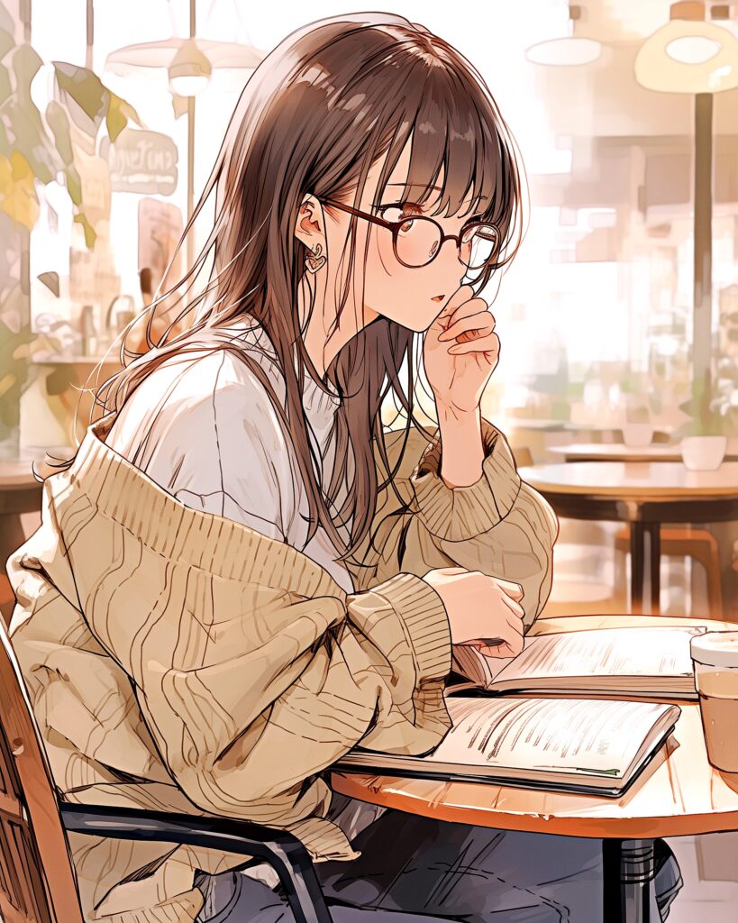 カフェで勉強女子０
