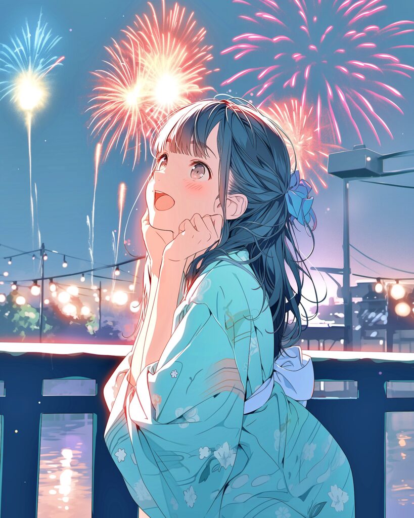 花火と浴衣女子０