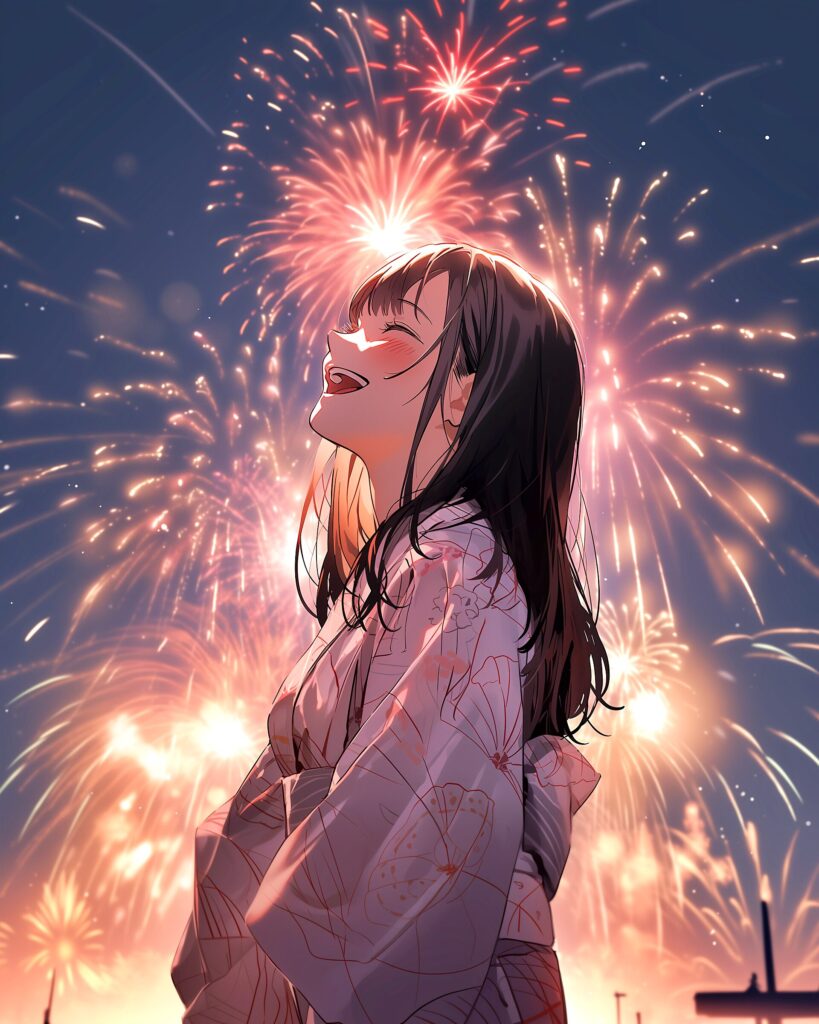 花火と浴衣女子０