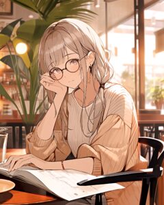 カフェで勉強女子０