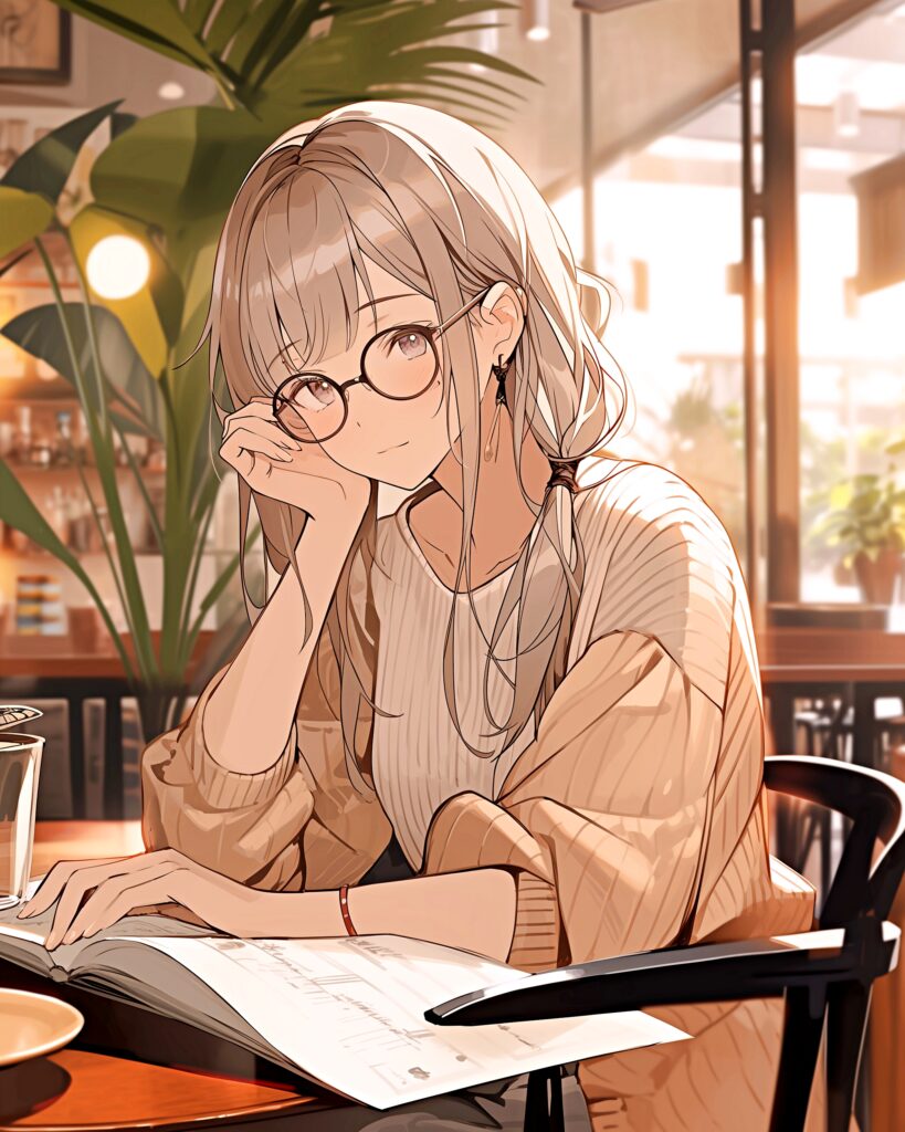 カフェで勉強女子０