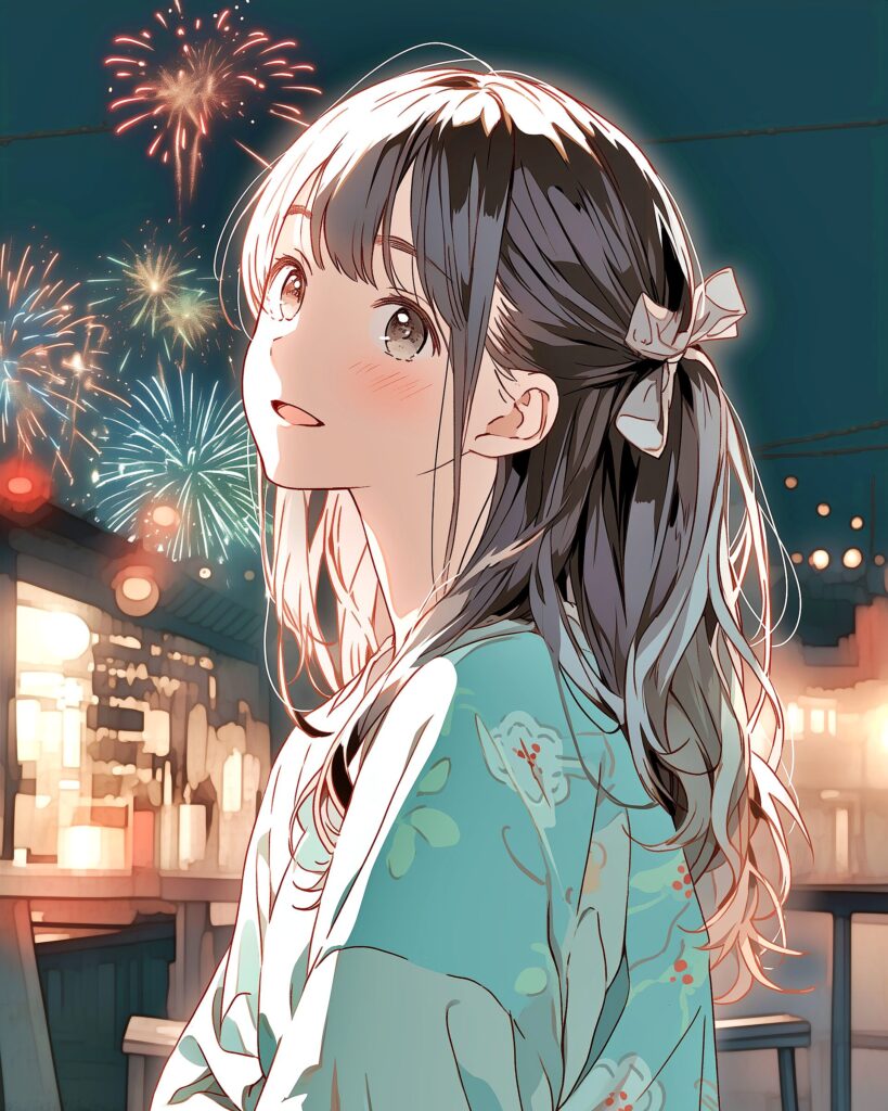 花火と浴衣女子０