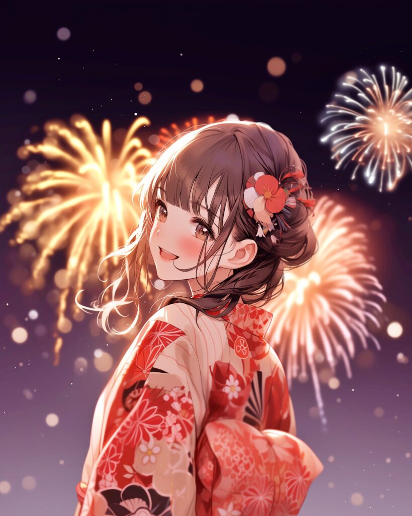 花火と浴衣女子０
