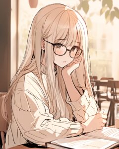 カフェで勉強女子０
