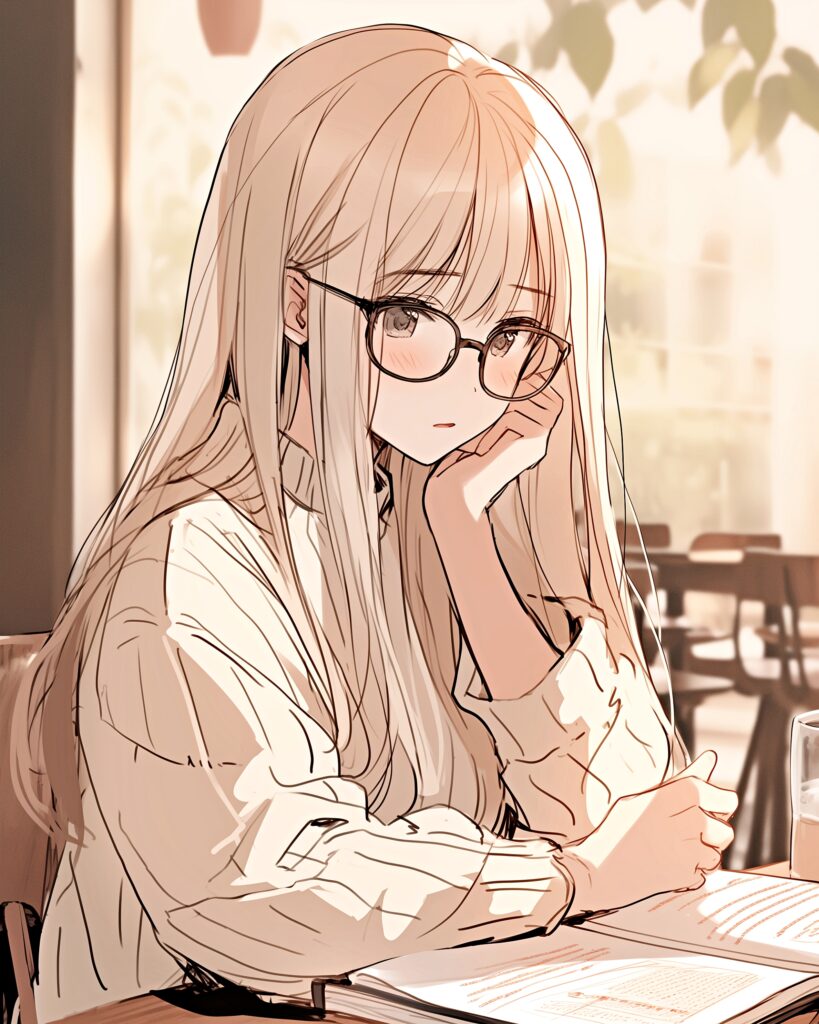 カフェで勉強女子０