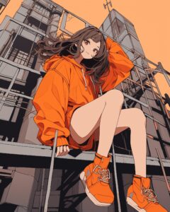 オレンジパーカー女子０
