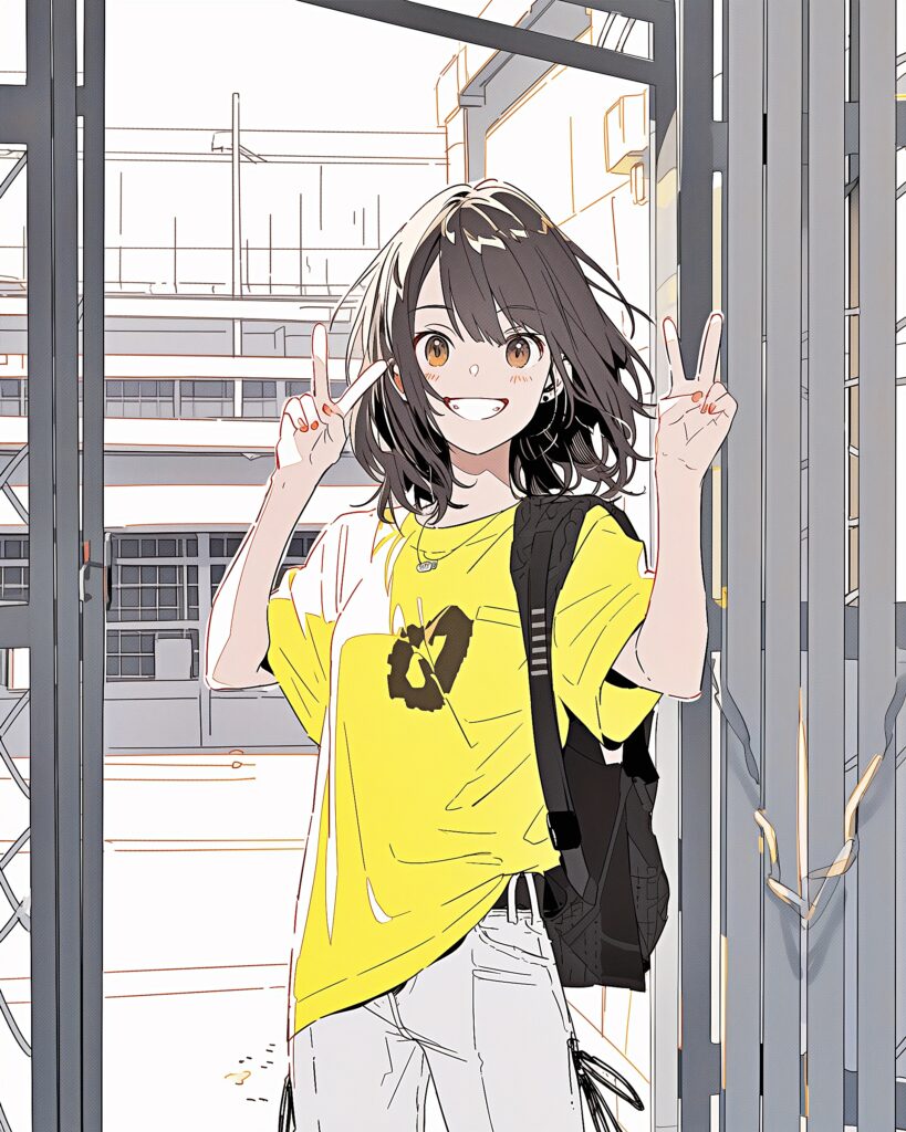 イエローTシャツ女子０