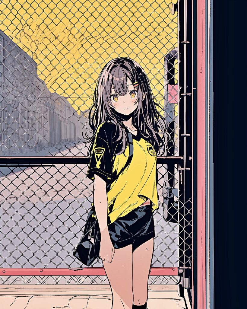 イエローTシャツ女子０