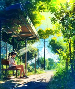 ベンチに座る女の子０