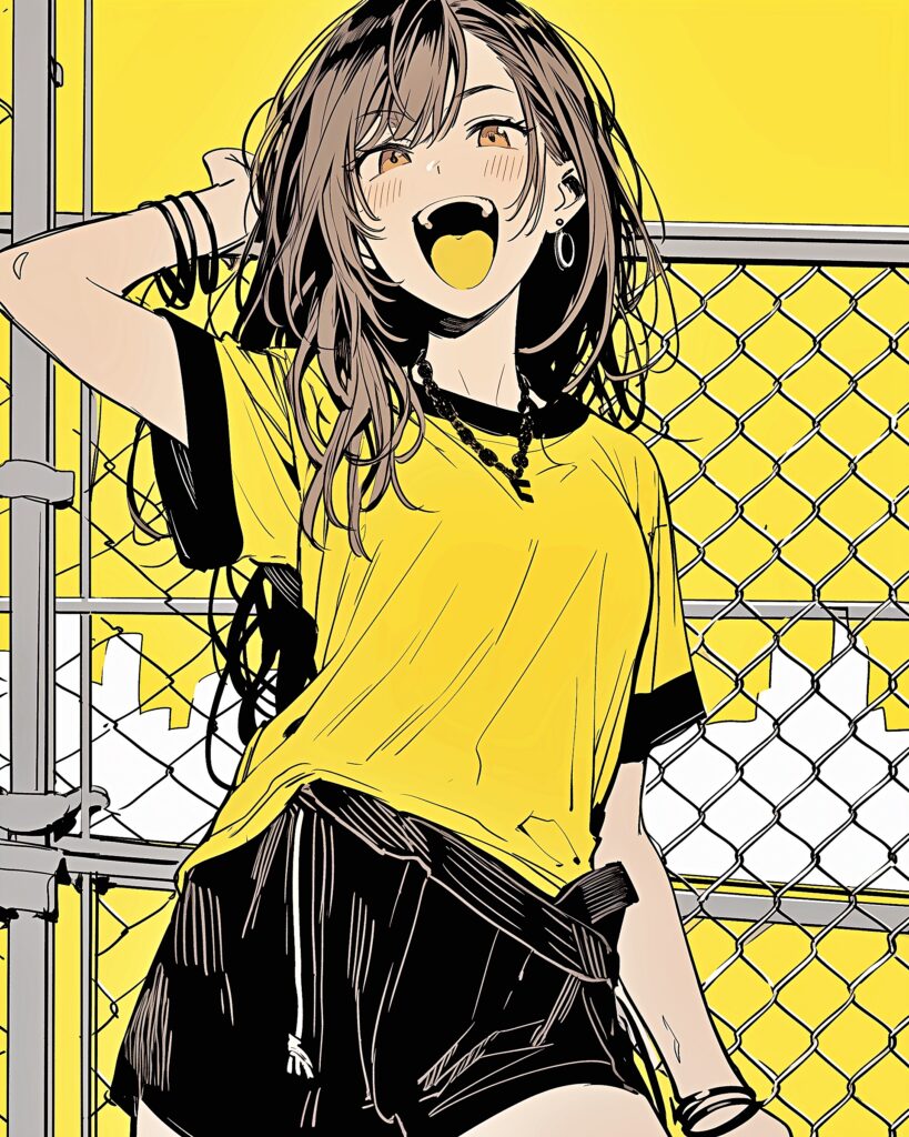 イエローTシャツ女子０