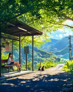 ベンチに座る女の子０
