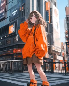 オレンジパーカー女子０