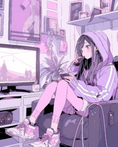 紫の驚き女子０