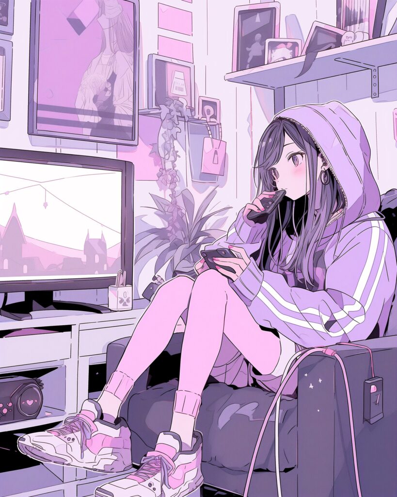 紫の驚き女子０