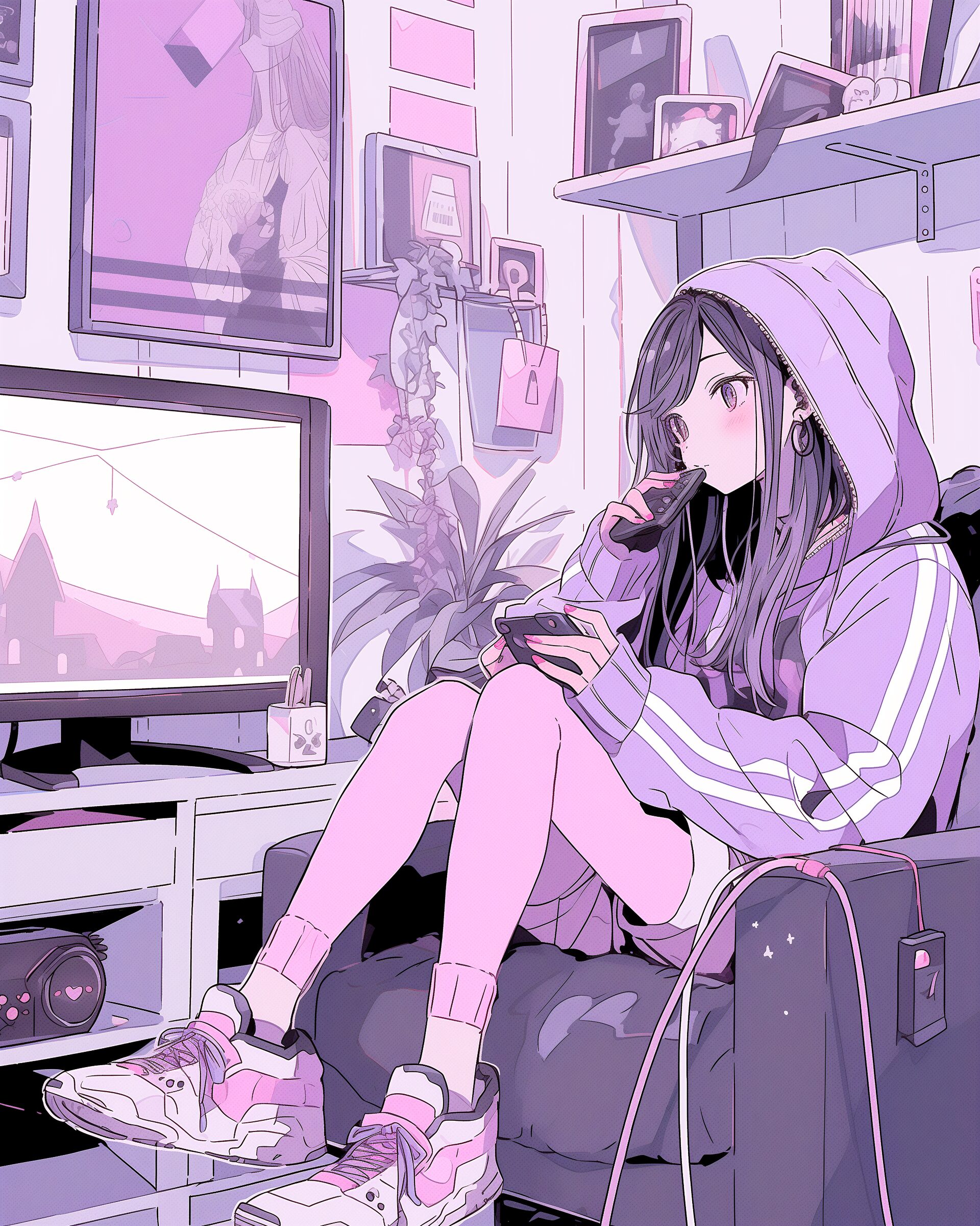 紫の驚き女子０