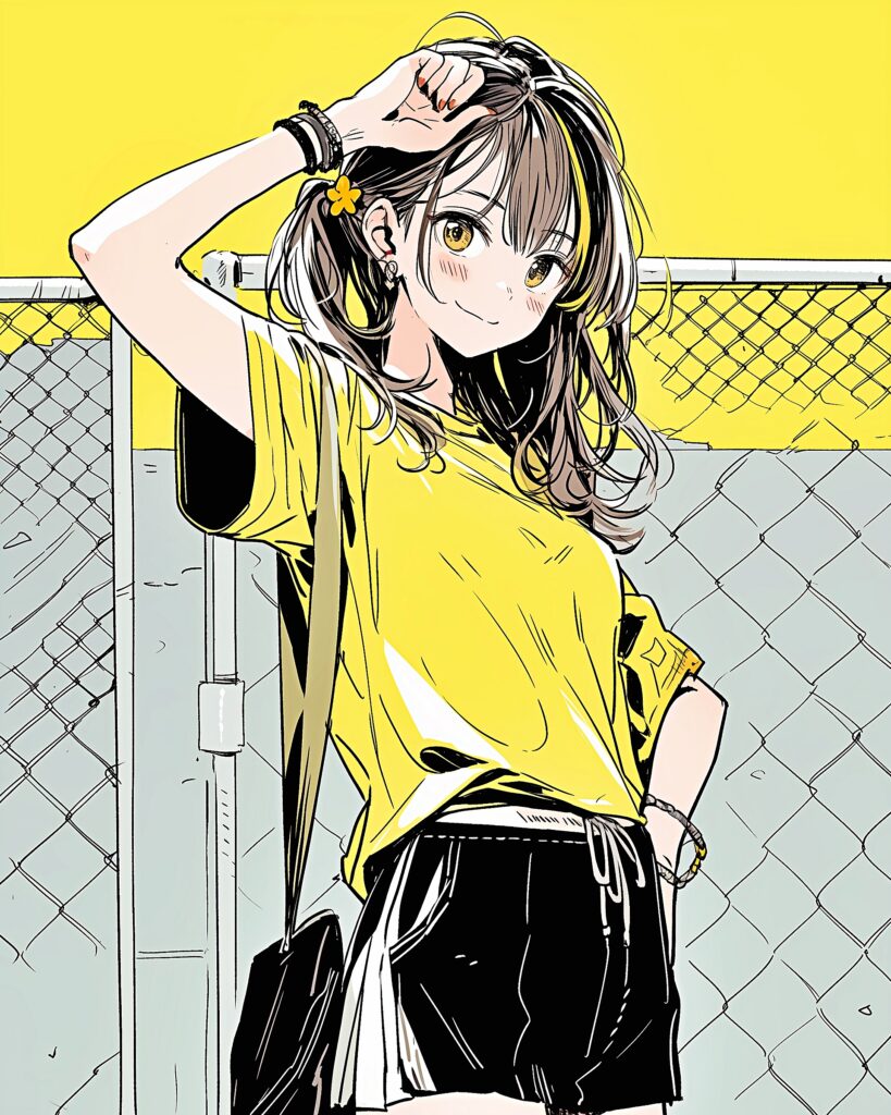 イエローTシャツ女子０