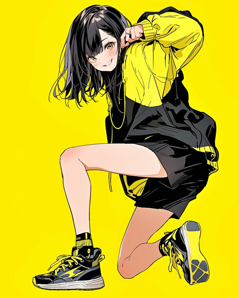 イエローTシャツ女子０
