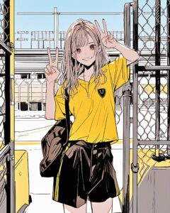 イエローTシャツ女子０