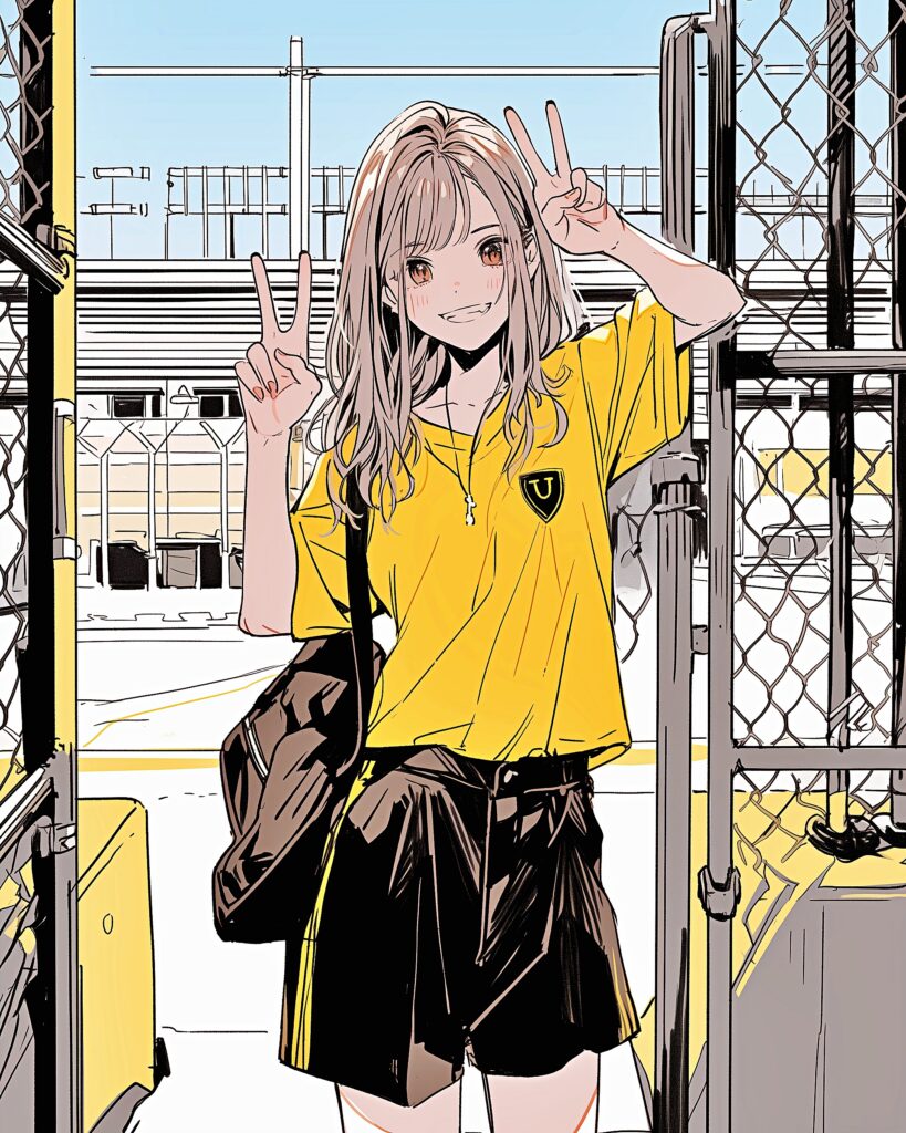 イエローTシャツ女子０