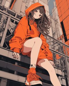 オレンジパーカー女子０