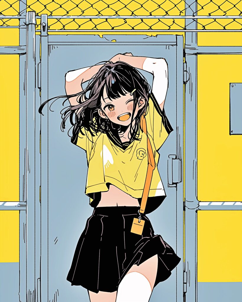 イエローTシャツ女子０