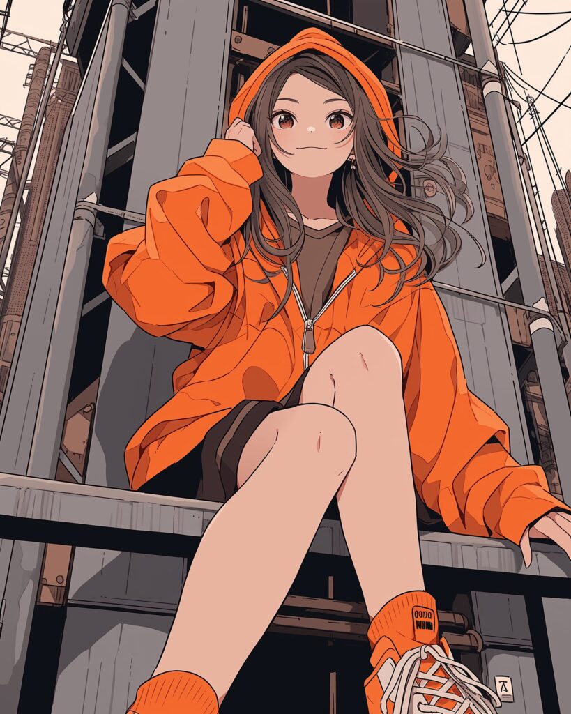 オレンジパーカー女子０