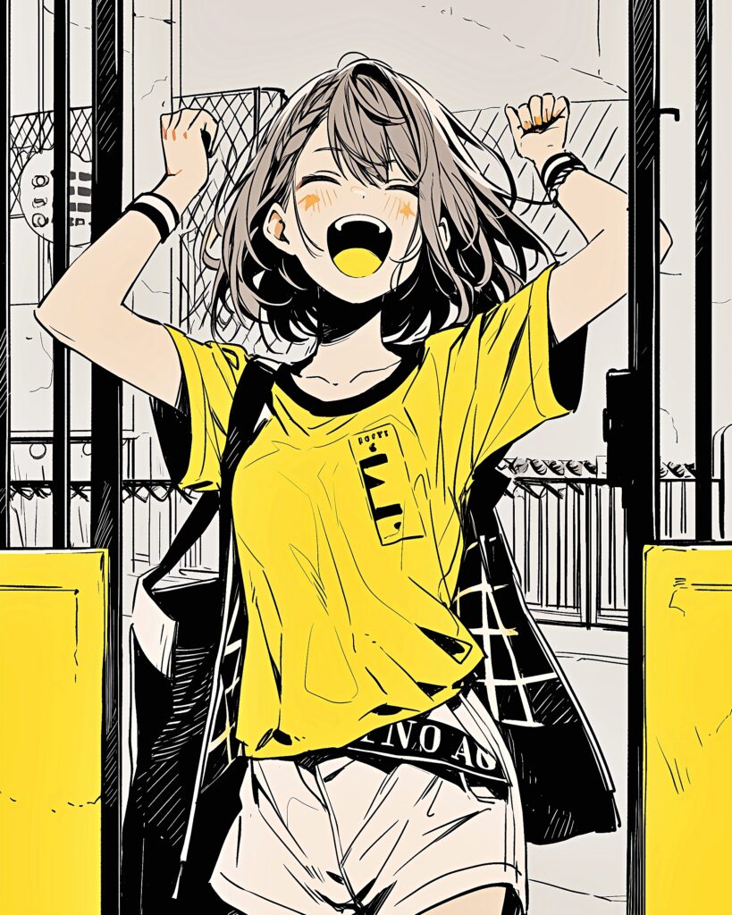 イエローTシャツ女子０