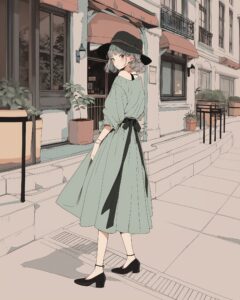 グリーンファッション全身０