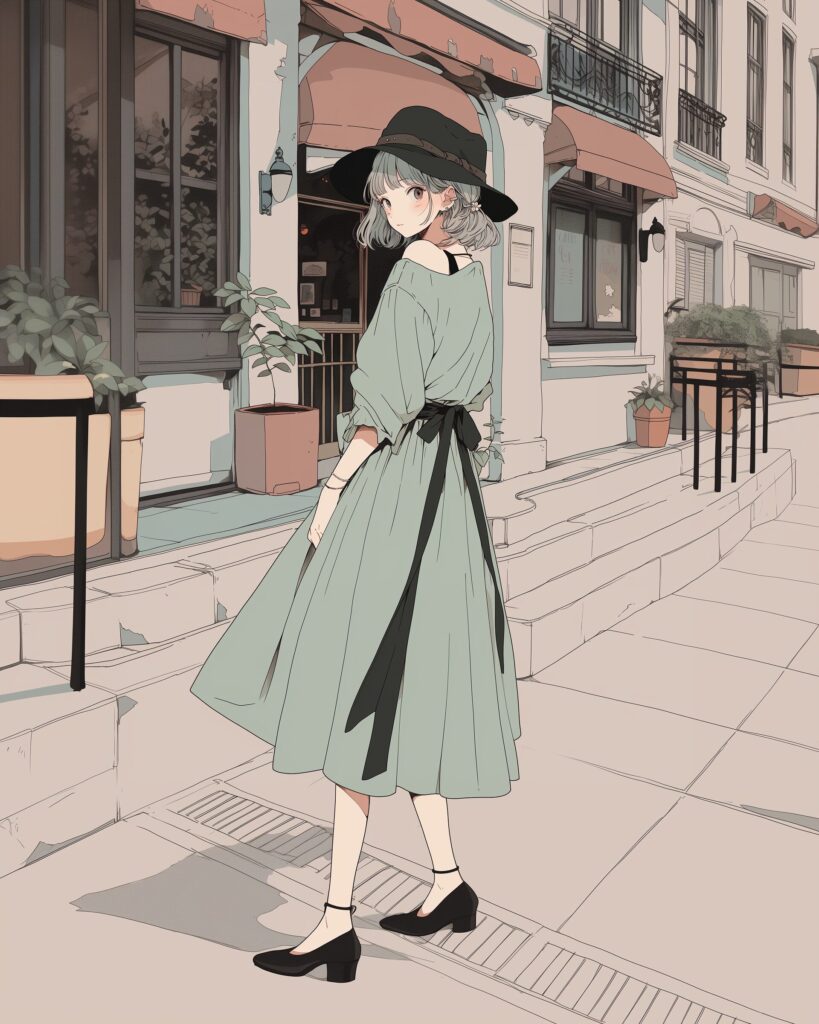 グリーンファッション全身０