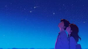 夜空を見上げるカップル０