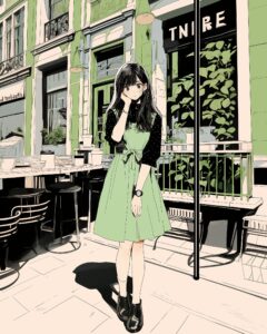 グリーンファッション全身０