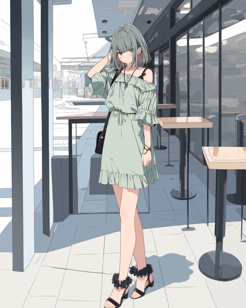 グリーンファッション全身０