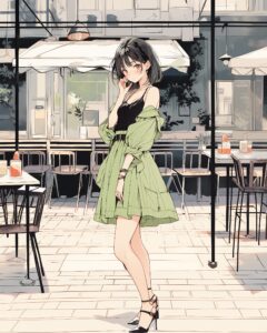 グリーンファッション全身０