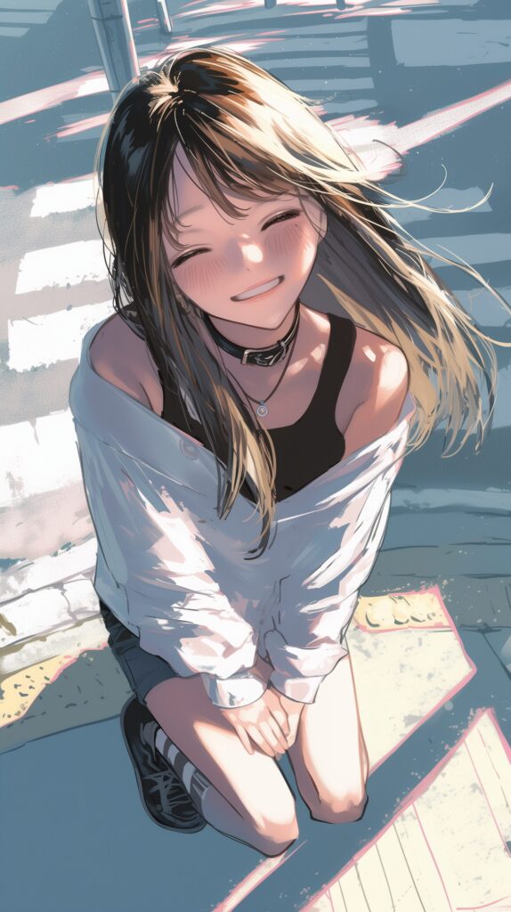 見上げる女子０