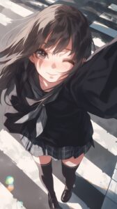 見上げる女子０