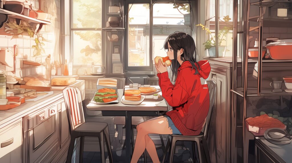 トーストを食べる女の子０