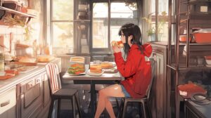 トーストを食べる女の子０