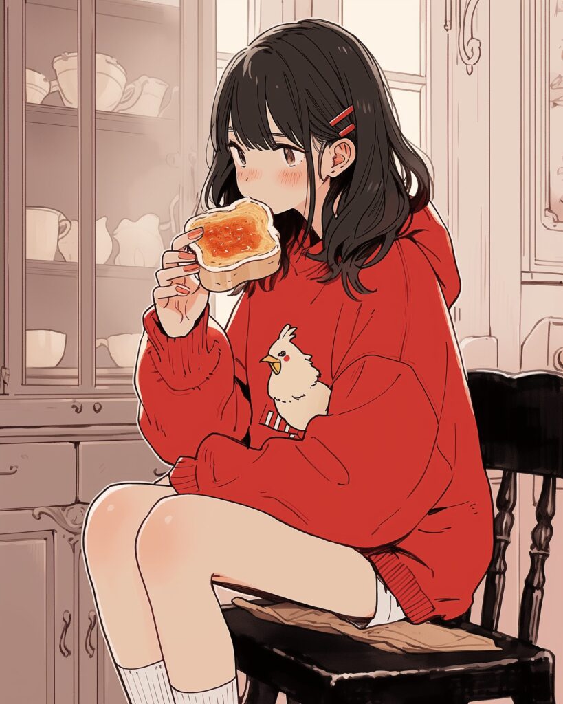 トーストを食べる女の子０