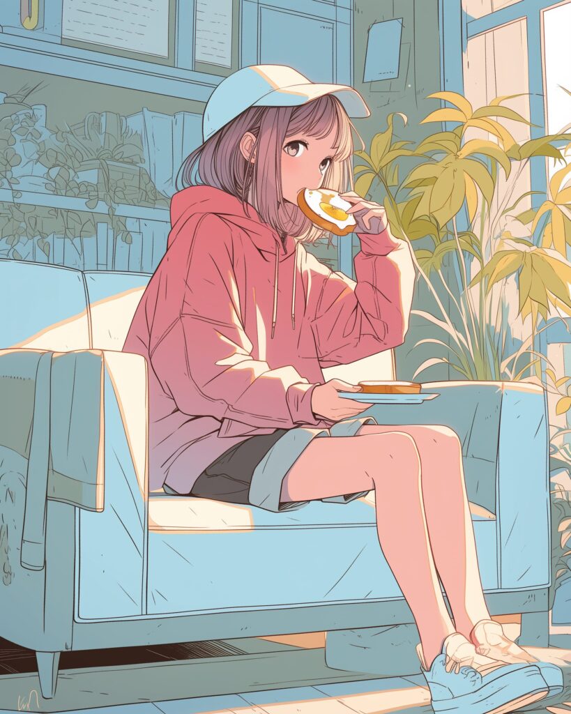 トーストを食べる女の子０